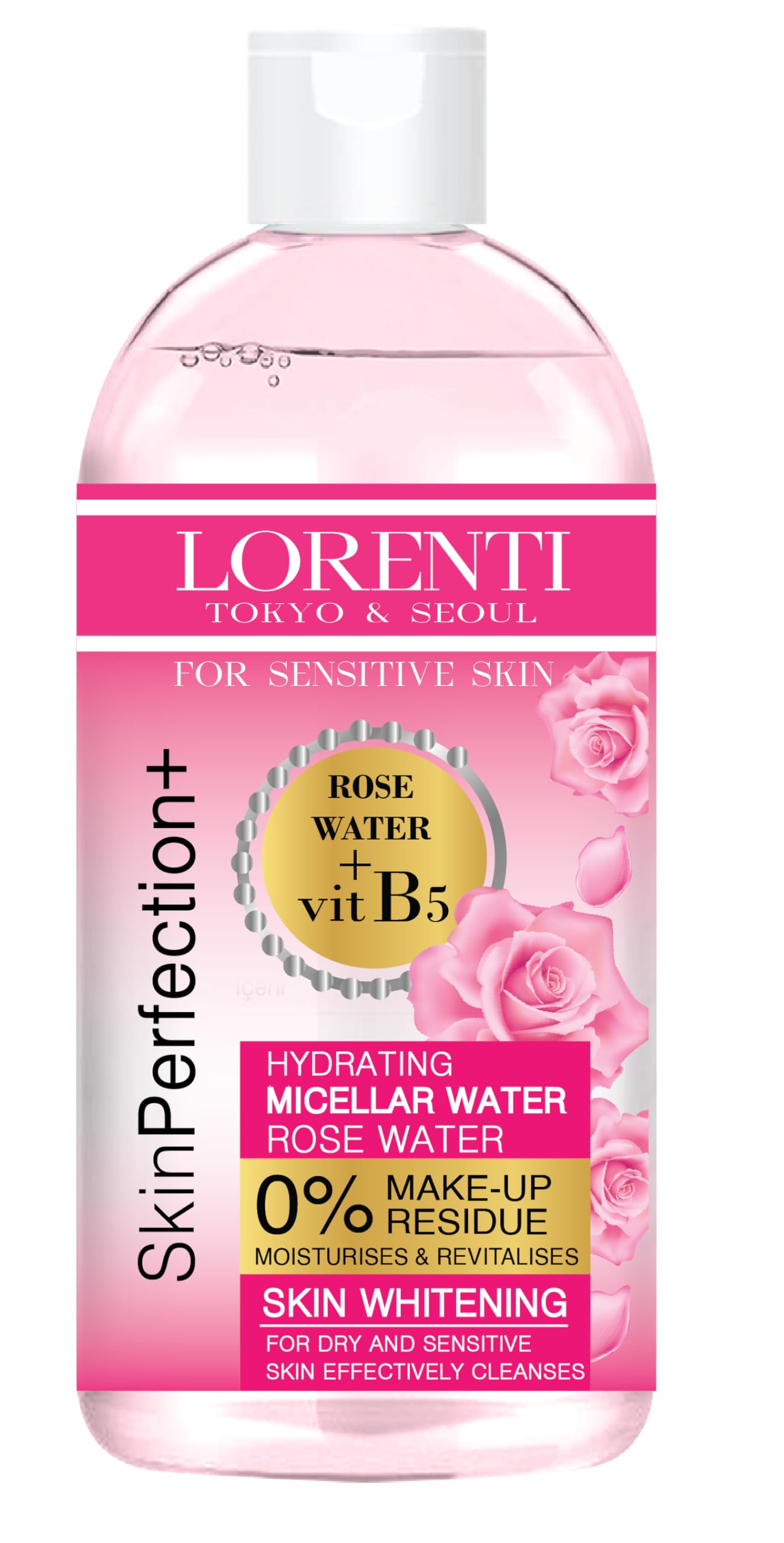 Lorenti Skin+ Micellar Water For Waterproof Makeup | Facial Cleanser & Makeup Remover | 0% Make-Up Residue | Any Skin Type 13.5 Fl Oz Rose Water 400 ml