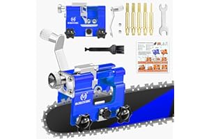 OMCCHK Chainsaw Sharpener, Chainsaw Sharpening Jig with 5 Titanium-Plated Bits, Chainsaw Sharpening Tool, Hand Crank Chainsaw Sharpener for 4"-22" Chain Saw