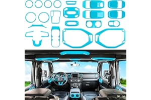 E-COWLBOY 23PCS Full Set Interior Decoration Trim Kit for Jeep Wrangler JL JLU Gladiator JT 2018-2023 Steering Wheel Door Handle Air Conditioning Vent Cup Holder Reading Light Headlight Gear Cover (Light Blue)