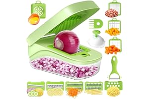 Vegetable Chopper Cutter - 14-in-1 Slicer Cheese Grater, Food Onion Salad Veggie Chopper with Container, French Fry Potato Di