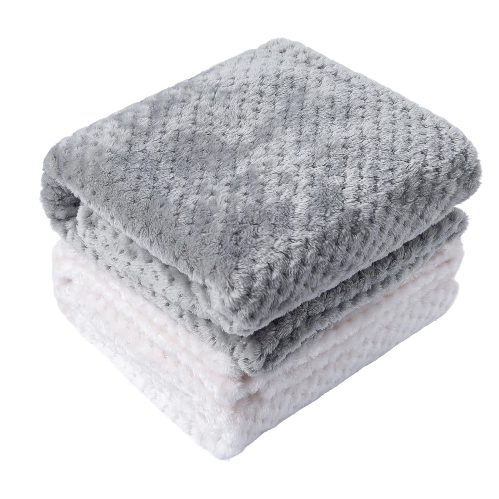 SLSON 2 Pack Pet Blankets for Puppies, Washable Dog Blankets for Small Dogs Pet Throw Blanke for Bed Covers, Couch, Sofa, Crate, Warm Soft Cat Blankets for Indoor Cats (Grey and White)