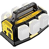 1200W Power Inverter for Dewalt 20V Battery,Compatible Battery Charger of 6 Ports Each 6A,20V to 110V Pure Sine Wave Inverter with 3 USB-A/Type-C/DC Port, Light,Cigarette Lighter Socket for Emergency