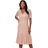 Adrianna Papell Womens Beaded Midi Dress with Godets