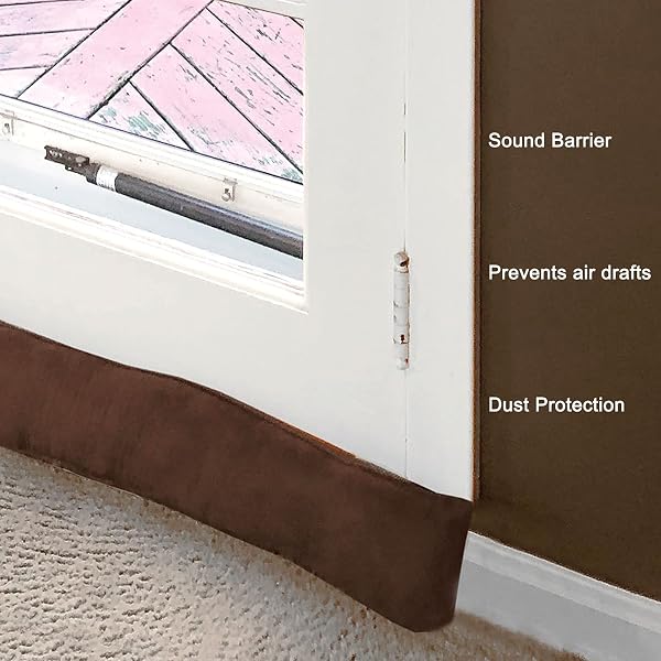 HOME DISTRICT FRENCH DOOR DRAFT STOPPER – WEIGHTED UNDER DOOR DRAFT BLOCKER, APARTMENT NOISE BLOCKER, WINDOW DRAFT DODGER, WINTER DOOR INSULATION STRIP – 60 INCHES LONG – LIGHT BROWN