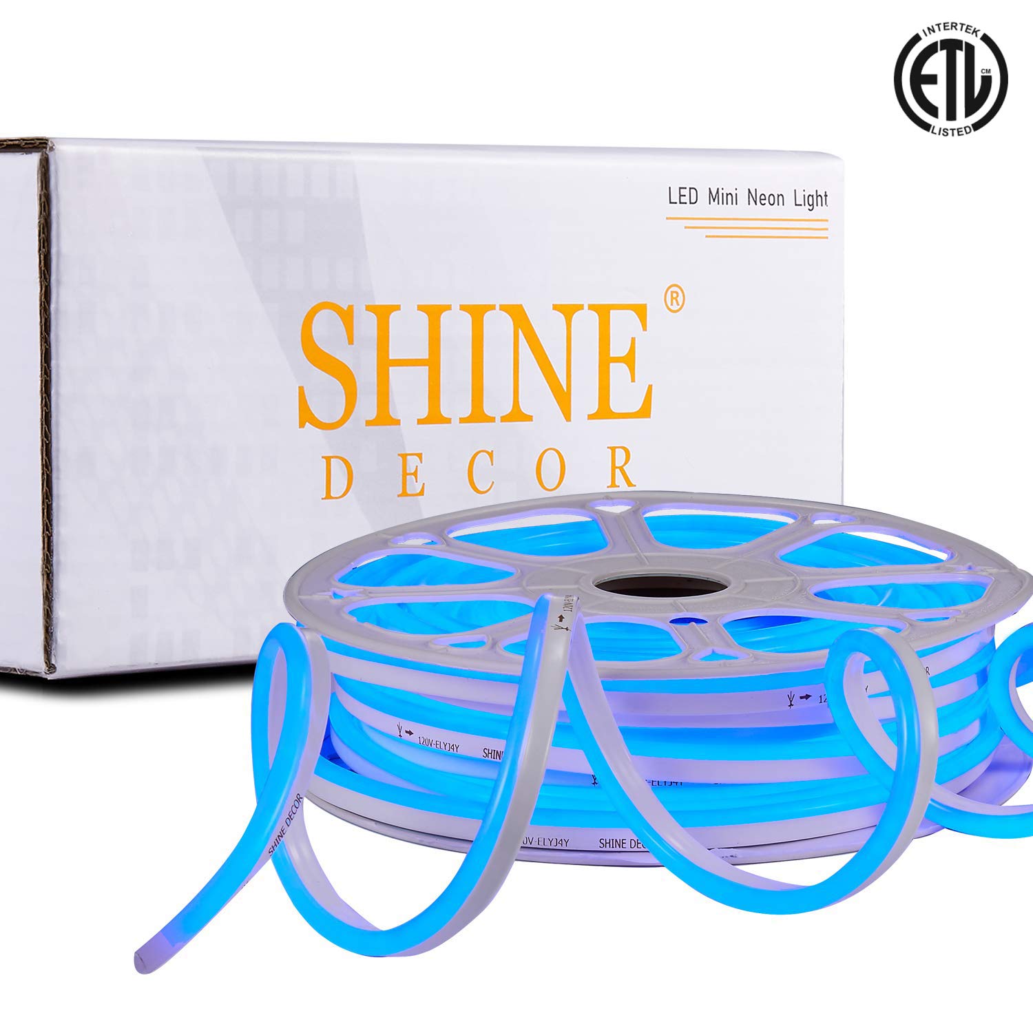 Shine Decor 7x14.5mm Dimmable LED Neon Lights, 82ft Blue, 110V Flexible Waterproof Rope Lights, 2835 120LEDs/M, for Indoor Outdoor Commercial Lighting Decoration, Accessories Included