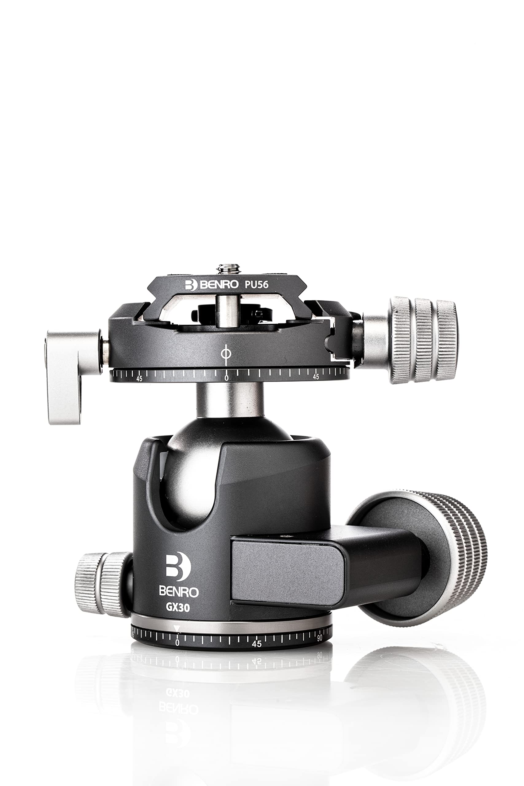 Benro GX30 Low Profile Ballhead with PU56 Plate, 30kg/66lb Capacity, Dual Panning, Aluminium, Arca-Swiss Compatible, Ultralight, Safe Locking Controls