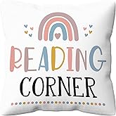 kdqua Reading Corner Pillow Covers 18x18, Classroom Book Nook Throw Pillow Covers for Nursery Library Reading Room Kids Room Decor, Colorful Cute Rainbow Decor Pillow Covers for Girls Bedroom