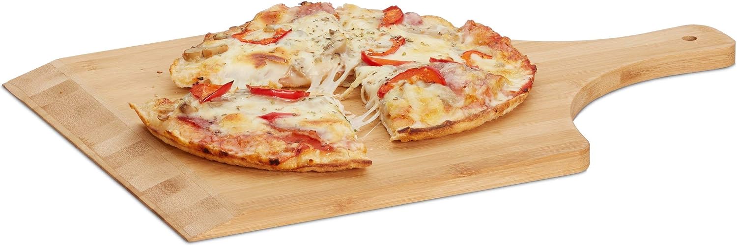 Relaxdays Bamboo Pizza Peel, 45 x 30 cm, Bakers Paddle, Rounded Edges, With Handle, Wooden Shovel, Natural