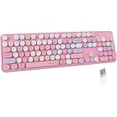 UBOTIE Dual Mode Colorful Wireless Keyboard, Bluetooth and USB Receiver Retro Typewriter Round Keycaps Keyboard Support Multi Devices for PC Laptop Tablet Phones(Pink Colorful)