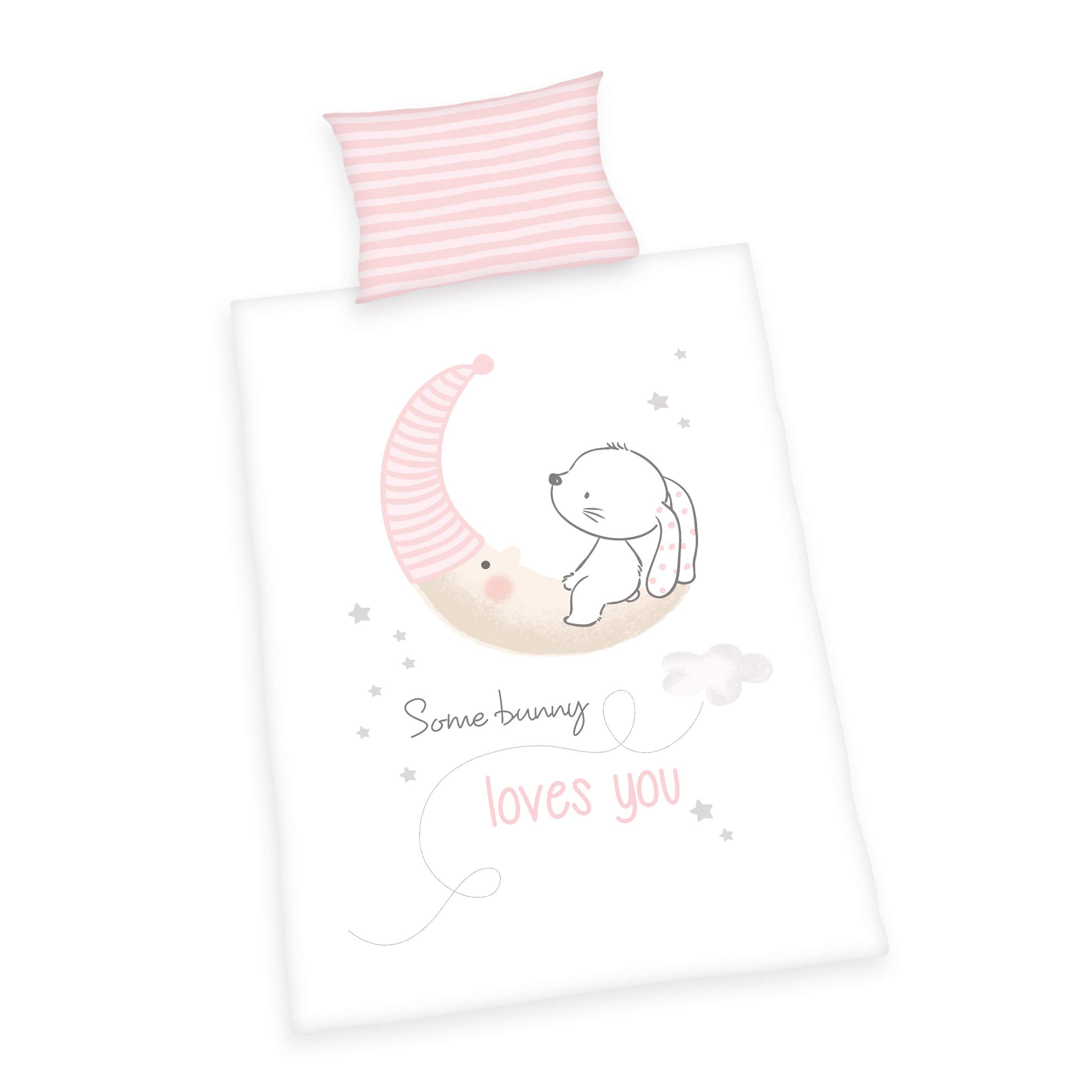 Herding Toddler Bedding Set, Little Bunny, Reversible Design, Duvet Cover 100 x 135 cm, Pillow Case 40 x 60 cm, Flannel