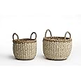 Fab Habitat Storage Basket Set with Handles - Handmade, Natural, Seagrass - Wicker Organizer for Blankets, Towels, Pillows, Toys, Laundry, Baby, Kids, Plants, Home Décor - Dakoro - Ivory Set of 2