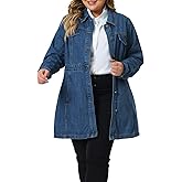Agnes Orinda Plus Size Denim Jacket for Women Buttons Long Sleeve Jean Jackets