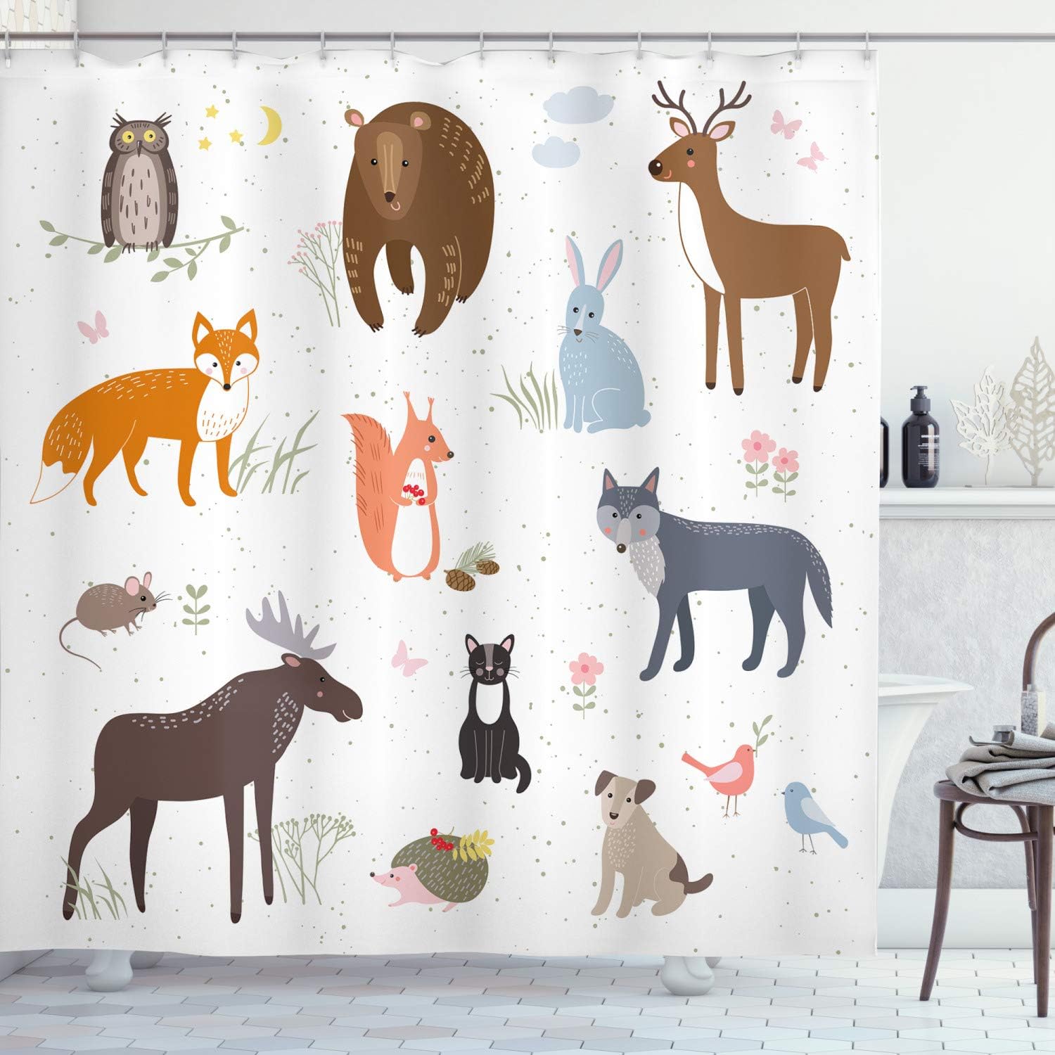 Amazon Com Ambesonne Cabin Decor Shower Curtain By Cute Animals