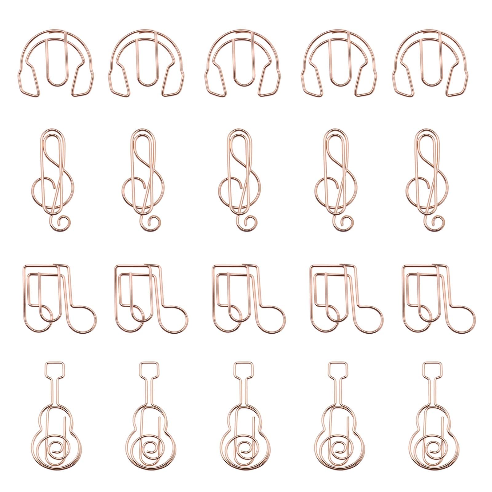 Create idea 20PCS Music Themed Paper Clips Treble Clef Musical Note Headphone Guitar Shape Metal Creative Paper Clips School Office Supplies Rose Gold