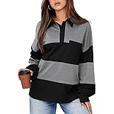 BLENCOT Womens Oversized Striped Sweatshirt Color Block Fall Pullover Polo Shirt Casual Loose Trendy Tops