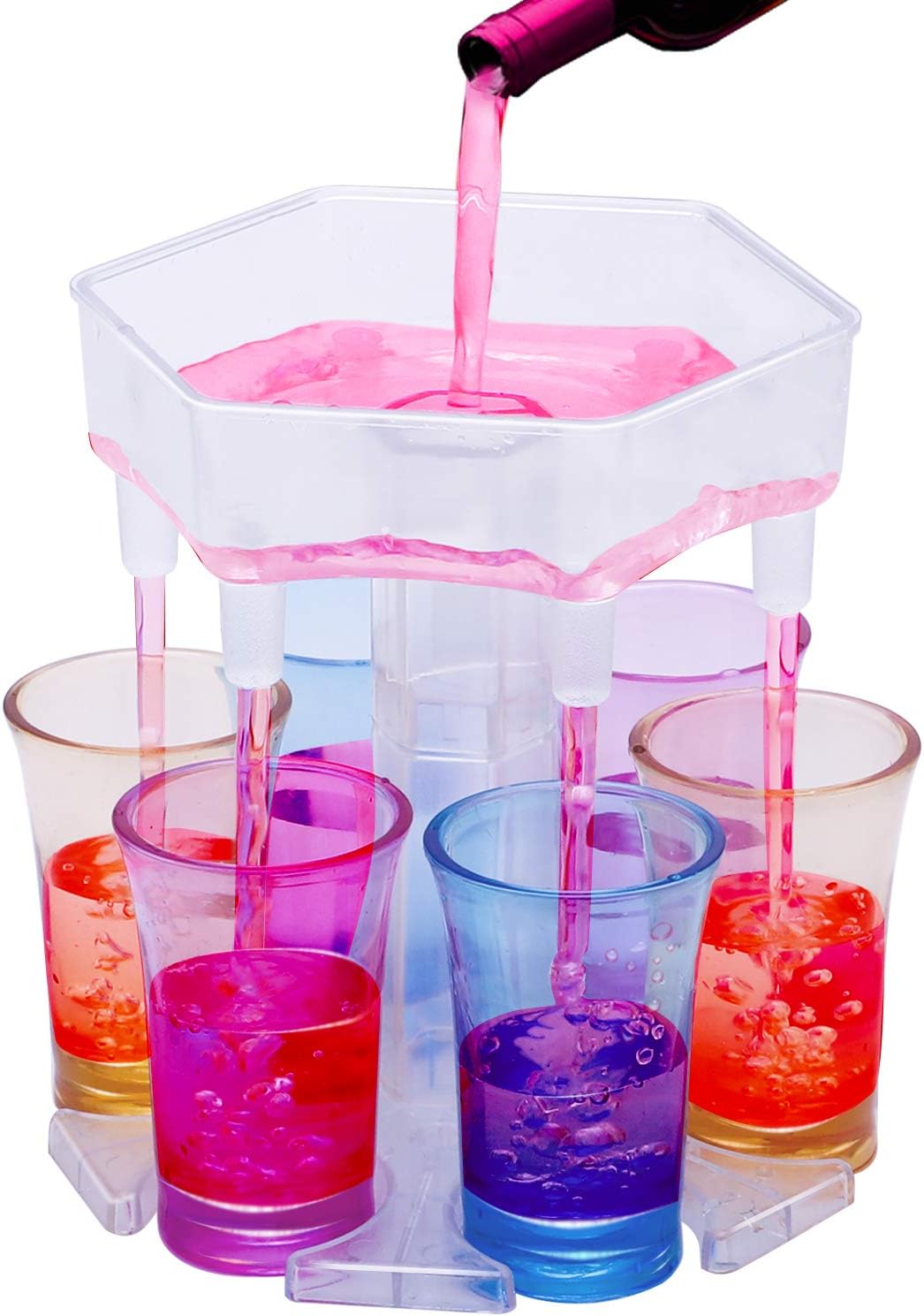 Generic 6 Shot Glass Dispenser and Holder, Bar Shot Dispenser, Carrier Caddy Liquor Dispenser,Cocktail Dispenser Great Party Gift, Get Party Started Faster, Glasses and Silicone Plug Included -Clear