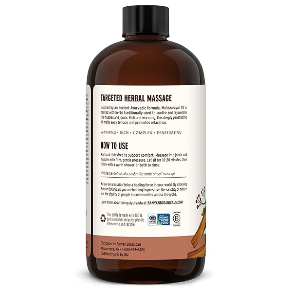 BANYAN BOTANICALS ORGANIC MAHANARAYAN OIL – DEEPLY PENETRATING MUSCLE & JOINT RECOVERY OIL – WARMING AYURVEDIC MASSAGE OIL FOR ACTIVE MOBILITY & TISSUE RESILIENCE – 24 OZ – USDA ORGANIC