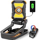 Adelante W3 Rechargeable Clamp Work Light, 2100LM, 360&deg; Rotating Head | 4000mAh battery, 3-10 hours runtime, 2.5 in clamp, dual magnets, IPX4 waterproof, USB-C charge and USB output for workshop