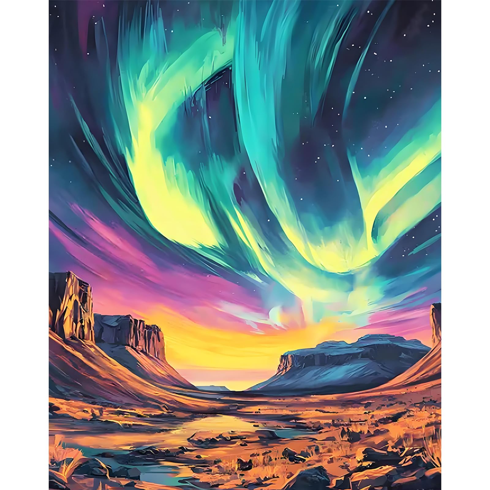 Cytheron Paint by Numbers for Adults, Aurora Landscape Adult Paint by Number Canvas Kits Without Frame, Starry Sky DIY Acrylic Painting by Numbers Kit for Gift Home Wall Decor 16 x 20 Inch