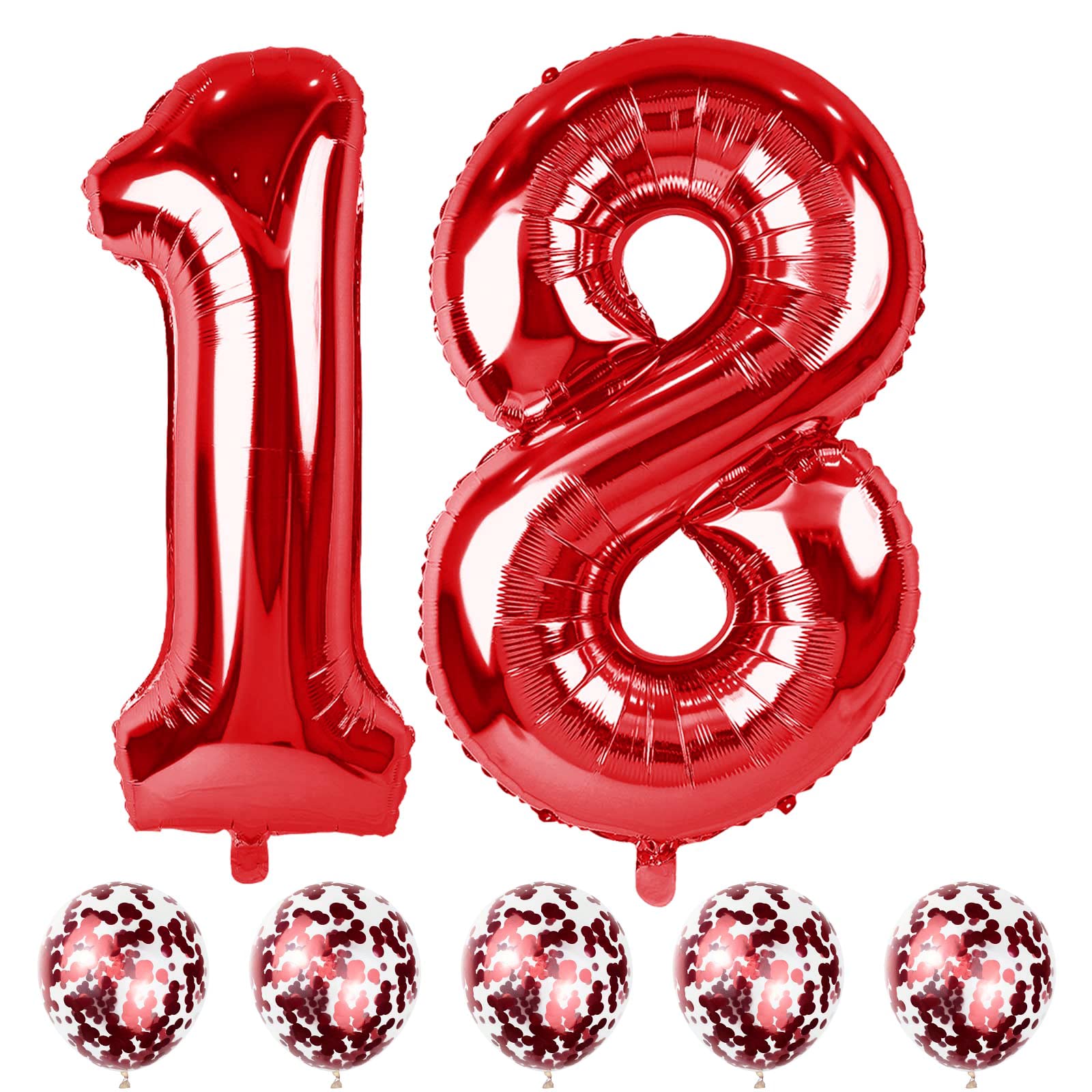 Red Number 18 Mylar Foil Balloons - 40" Number 1 and 8, Self Inflating, 18th/81st Birthday Balloons Set for Boys, Girls, Women, Men - Party Decorations