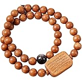 Lunarthos Handcrafted Natural Wood FengShui Meditation Bracelet/Necklace, 8mm Beads with Peace Scripture Amulet, Yoga Prayer Mala