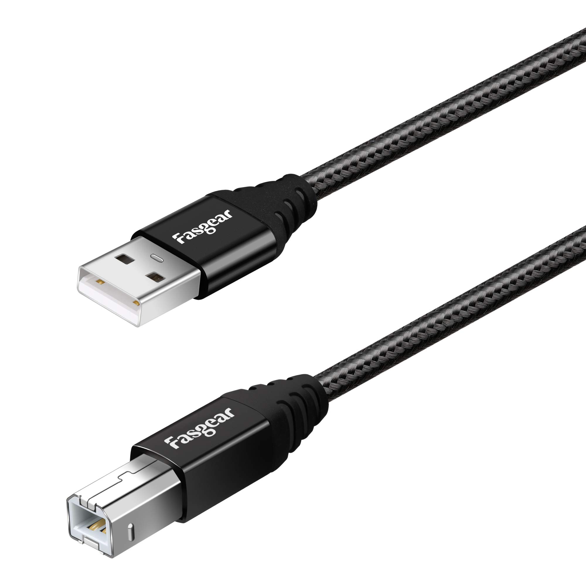 Fasgear USB B Midi Cable, USB 2.0 Printer Cable USB, A Male to B Male Scanner Cord High Speed for Canon, HP, Brother, Lexmark, Epson, Dell, Midi Keyboard (16.5ft, Black)