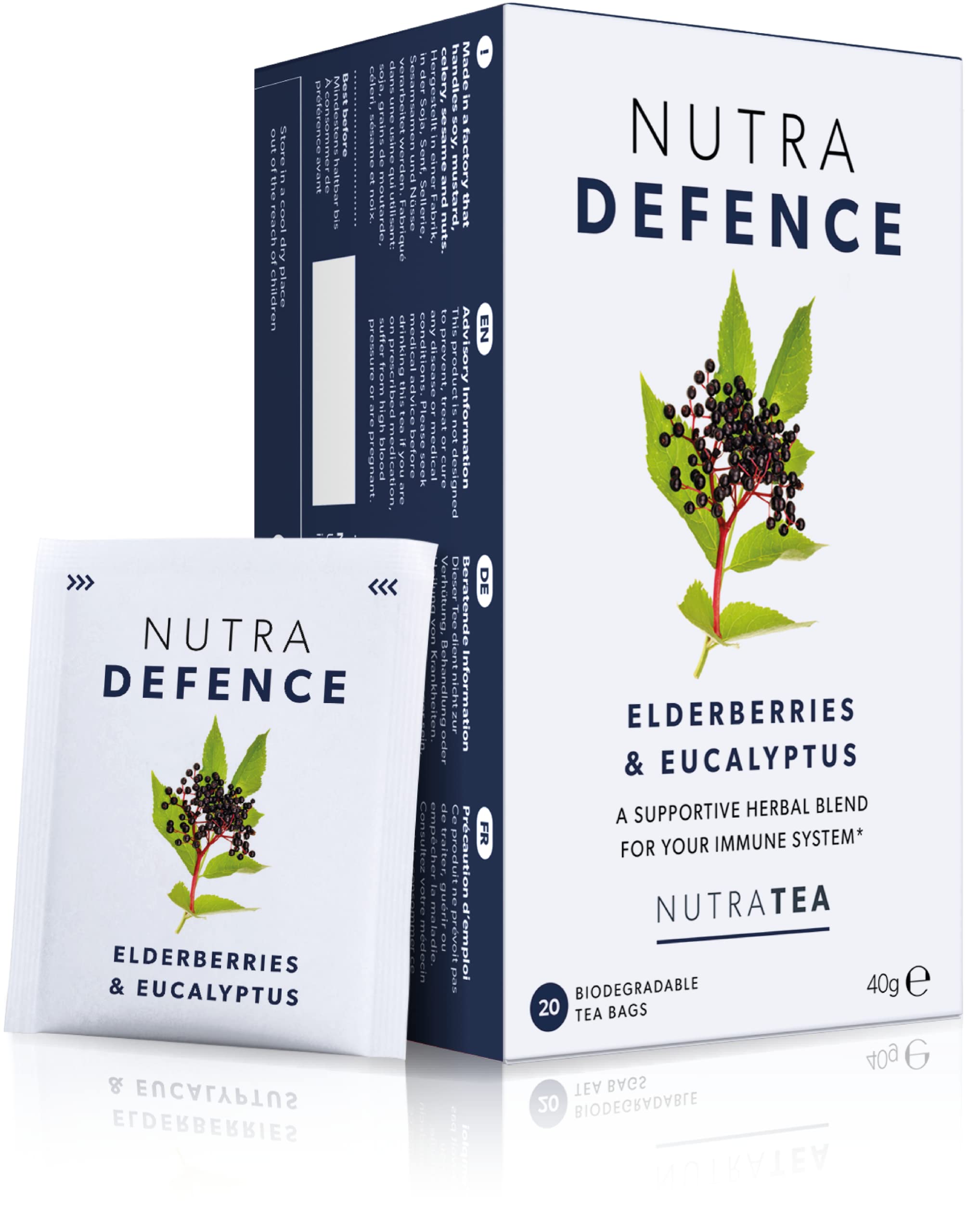 Nutra Tea NUTRADEFENCE - Cold & Flu Tea - Cough Teabags - Immune Tea - Providing Immune Support - With Eucalyptus, Elderberry And Mullein - 60 Individual Wrapped Bags - Herbal Infusion (3 Pack)