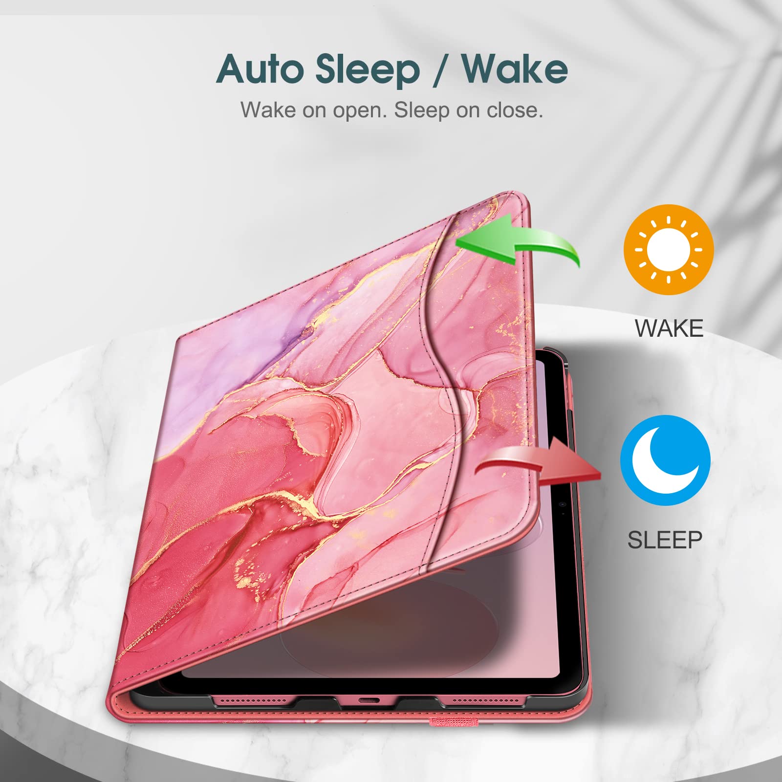 Fintie Case for iPad (A16) 11th Generation 11 Inch (2025), iPad 10th Generation 10.9 Inch (2022), Multi-Angle Viewing Protective Stand Cover with Pencil Holder & Pocket, Marble Pink