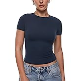 INLYRIC Women's Inbarely Ultra Short Sleeve Tops Crew Neck Double Lined Going Out Slim Fit T Shirts Summer Basic Tees