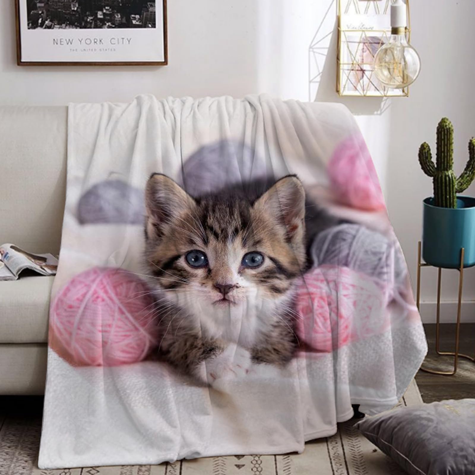 UGZDEA Cuddly Cat Blankets 130x150cm, Cat Print Blankets Presents for Girls/Women, Soft Warm Lightweight Blanket, Couch Bedroom Decor (B, 130x150cm)