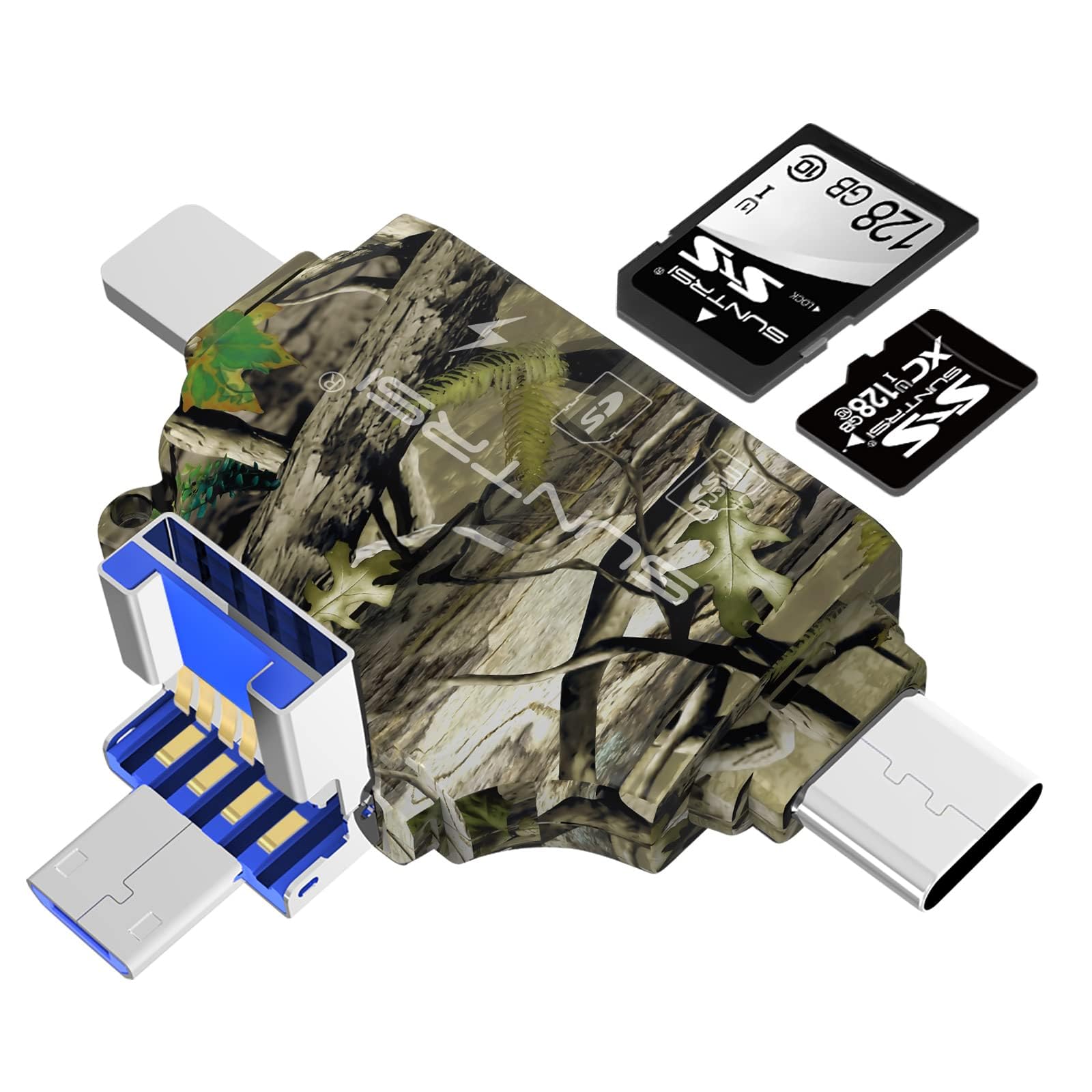 Trail Camera Viewer SD Card Reader,4 in 1 SD and Micro SD Memory Card Reader Compatible with i-Phone/i-pad ,Trail Camera SD Card Viewer to View Hunting Game Camera Photos or Videos on Smartphone