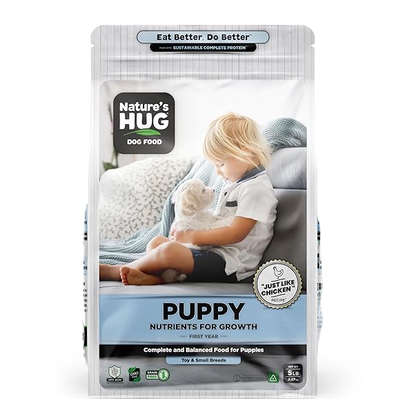 NATURE’S HUG VEGAN DRY DOG FOOD FOR PUPPIES & SMALL BREEDS, 5 LB. BAG, CHICKEN FLAVOR PLANT-BASED PROTEIN KIBBLE, GRAIN-FREE, ALLERGEN-FREE, COMPLETE PROTEIN & BALANCED NUTRITION