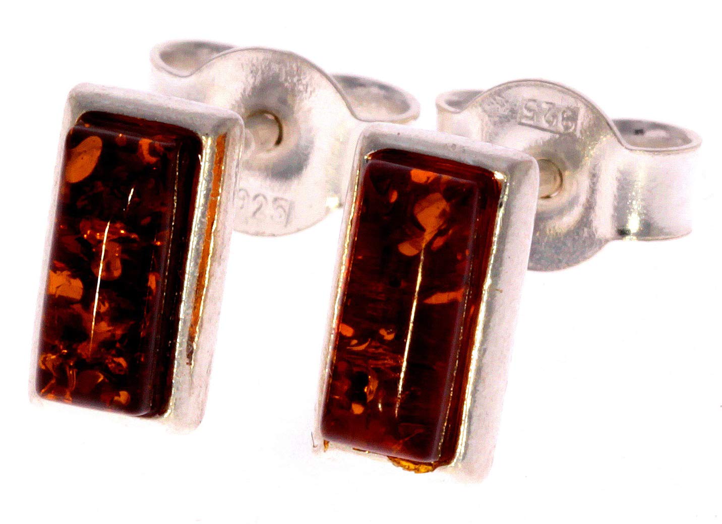 Baltic Cognac Amber Sterling Silver Small Drop Stud Rectangular Earrings 8346