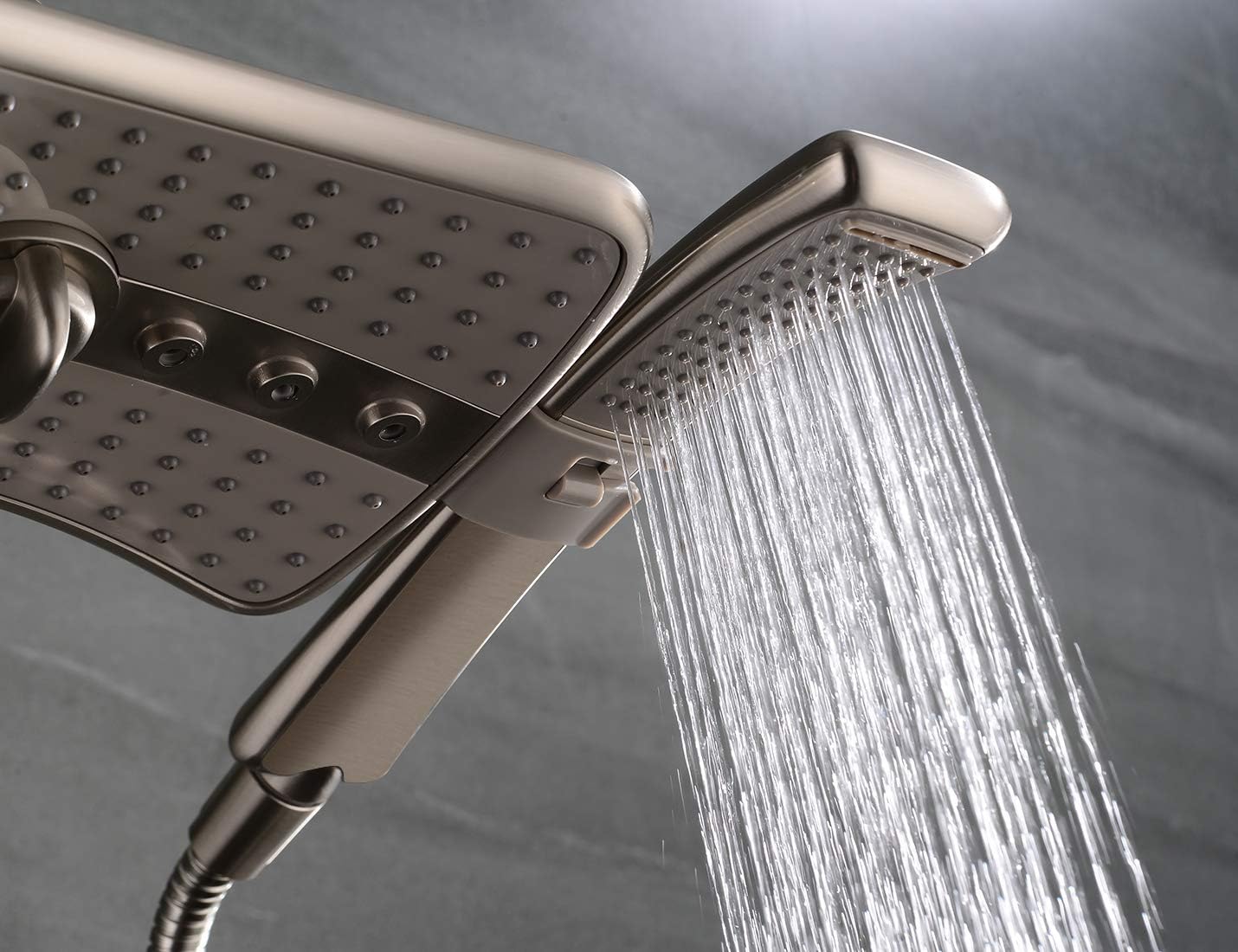 Brushed nickel Shower heads combo with two spray setting fixed shower head and two spray settings handheld shower head with grey face - - 