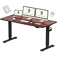 FLEXISPOT EN1 Whole-Piece Standing Desk 60"x24" Electric Stand Up Desk Workstation, Home Office Computer Standing Table Height Adjustable Desk (Black Frame + Mahogany Top, 2 Packages)