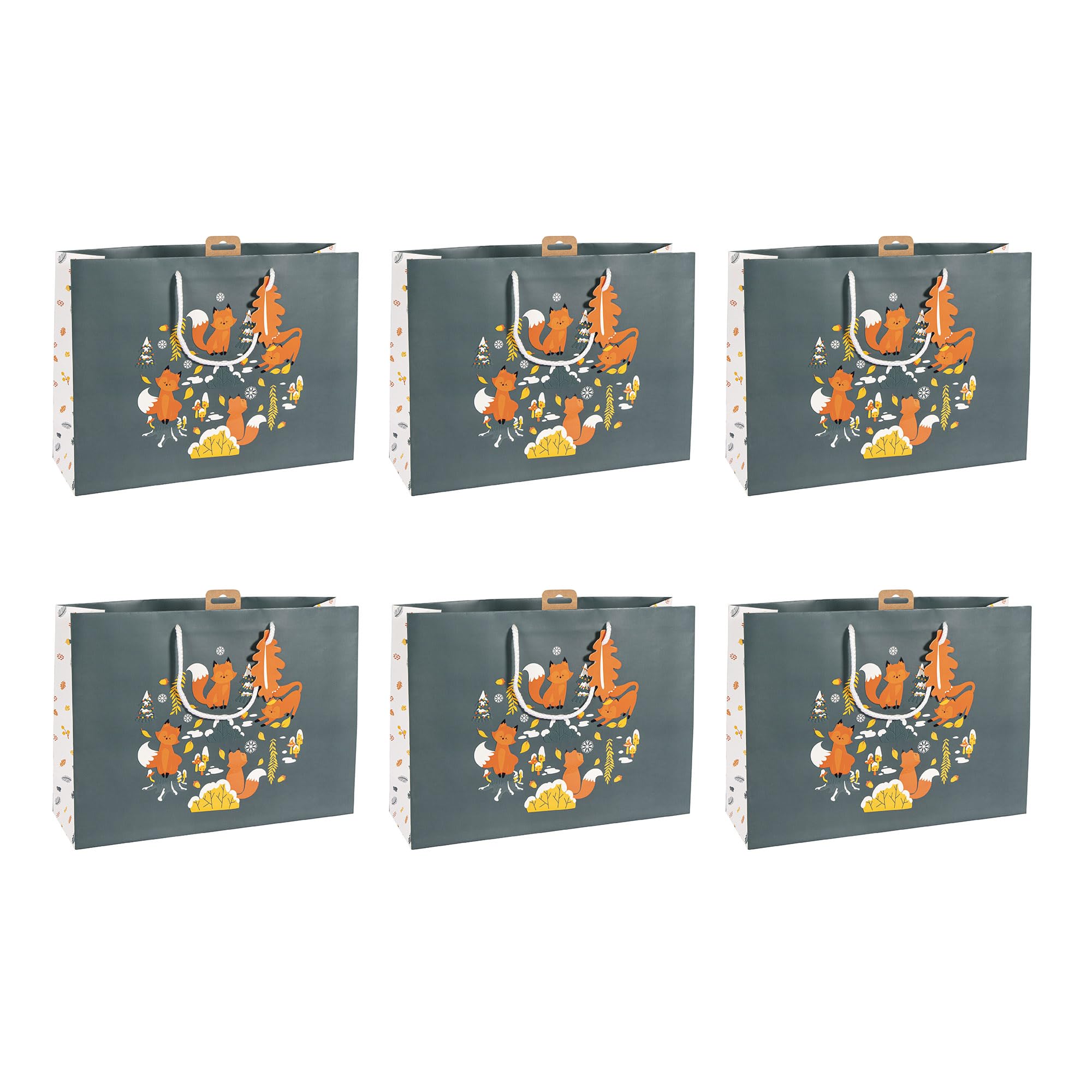 Clairefontaine X-30867-6Cpack - Pack of 6 Excellia Gift Bags Shopping - 37,3x11,8x27,5cm - 210g - Motif : Fox, Autumn, Leaves, Winter - Ideal for Games, Puzzles