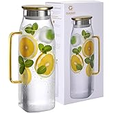 GLASKEY 74oz Square Glass Pitcher with Lid and Handle for Fridge,Borosilicate Glass Carafe for Hot or Cold Drink, Large Jug for Iced Tea,Coffee,Juice,Homemade Beverage (Gold)