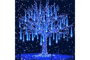 Aukora Christmas Lights Outdoor，LED Meteor Shower Lights 11.8 inch 8 Tubes 192leds Rain Drop Lights, Icicle Snow Falling Lights for Christmas Tree Halloween Party Holiday Thanksgiving Decoration(Blue)