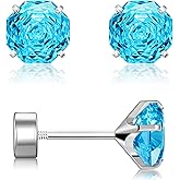 GUIJUEYE 20G G23 Implant Grade Titanium Earrings for Sensitive Ears Women Girls | Hypoallergenic Flat Screw Back Earrings with Rose Cut Cubic Zirconia