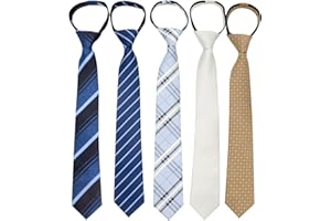 SHININGBEEE 5 Pcs Zipper Ties for Boys, Adjustable Zipper Skinny necktie Clip on Slim Ties for boys