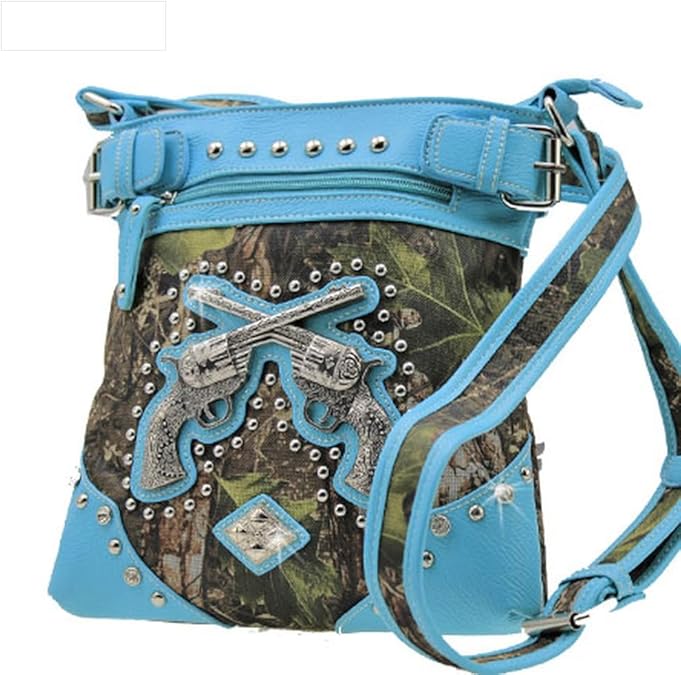 Camouflage Camo Cross Guns Pistol Body Messenger Bag Purse Blue Trim Shoes
