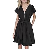 DKNY Womens Cap Sleeve V-Neck Belted Zipper Front Dress