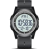 Beeasy Digital Watch Waterproof with Stopwatch Alarm Countdown Dual Time, Ultra-Thin Super Wide-Angle Display Digital Wrist Watches for Men Women