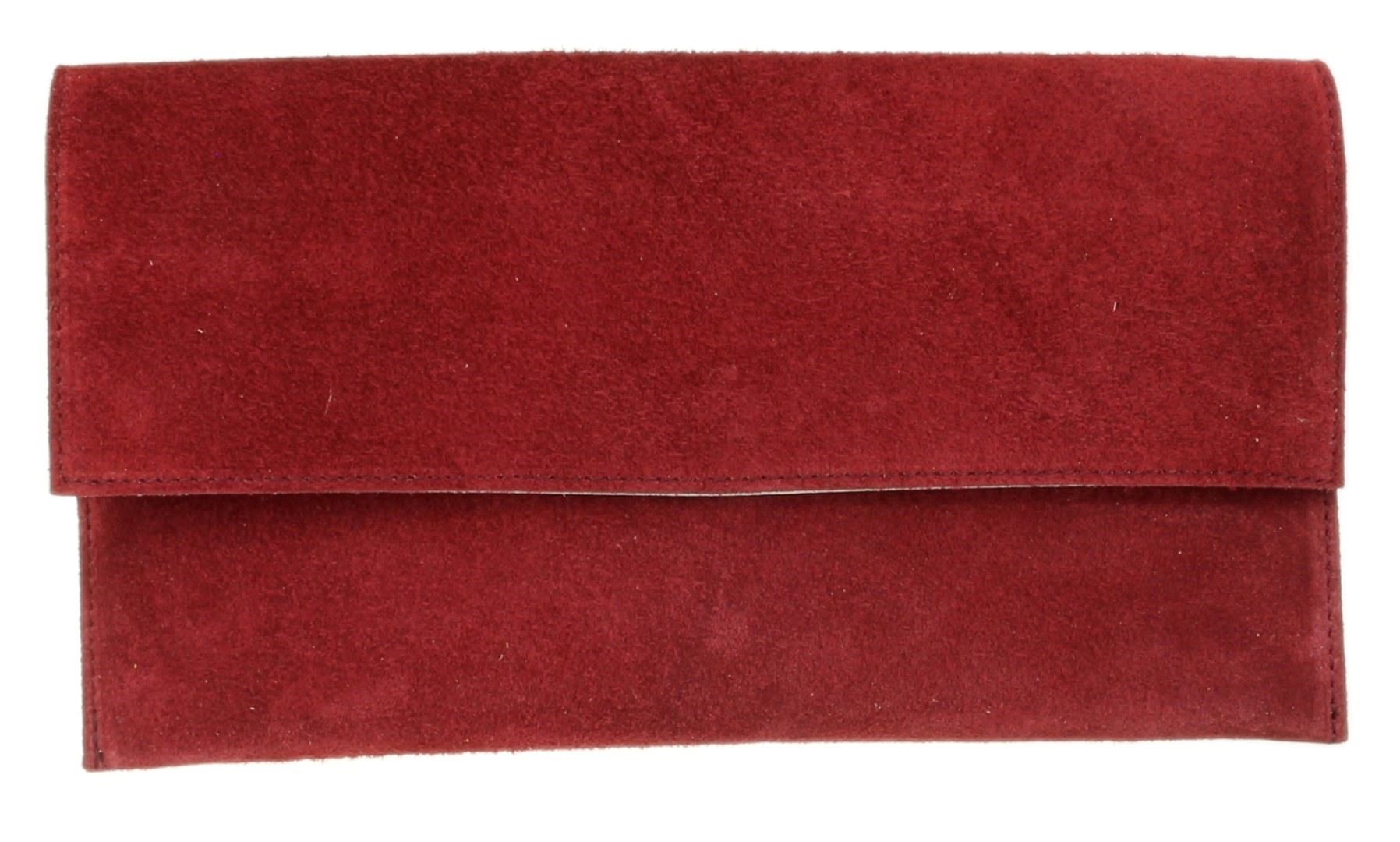 Girly Handbags Plain Suede Clutch Bag - Burgundy