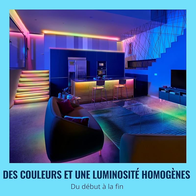 , Ruban LED Connecté, 10 Mètres, 16 millions de couleurs et nuances de blanc, avec détecteur de mouvement, Contrôle possible par la Voix, App, Alexa, Google Assistant et Apple HomeKit