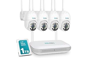 SOVMIKU Wireless Security Camera System,3MP Outdoor WiFi Camera for Home,PTZ,360°View,Auto Tracking,2 Way Audio,Color Night Vision,Siren/Motion/Light Alarm,8Ch Expandable,Alexa,24/7 Record,2.4G WiFi