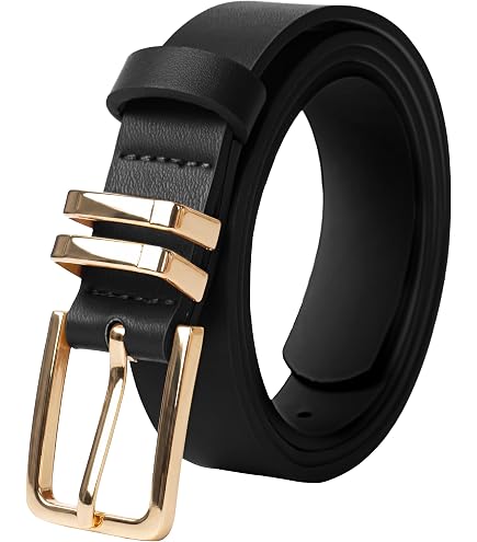 Anne Klein Classic Pant Belt with Gold Buckle, Black, S at Amazon