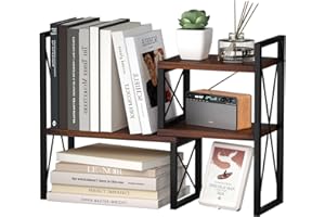 Yelinkws Desktop Shelf Organizer,Small Bookshelf for Office,Wood Desk Top Shelves, Office Organization and Storage (Brown)