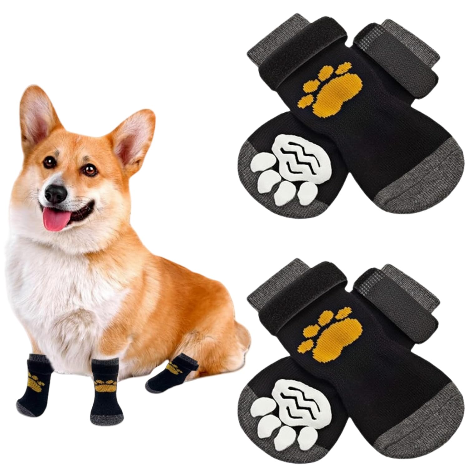 2-Pair Anti-Slip Dog Socks with Adjustable Strap - Pet Paw Protector for Licking and Scratching Prevention, Indoor and Outdoor Use (S)