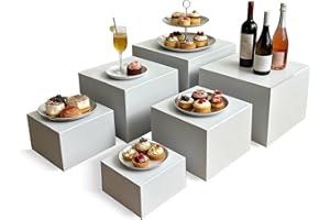 JIAOHENANZE 6PCS Buffet Risers，acrylic display risers， Dessert table display set。Display Racks for Gatherings, Catering, Jewelry, and Collectibles (5“6”7“8”9“10”—WHITE)